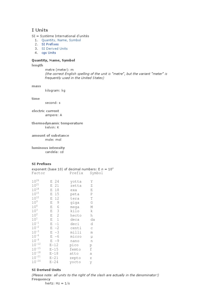 SI Units and Prefixes Explained | PDF | International System Of Units ...