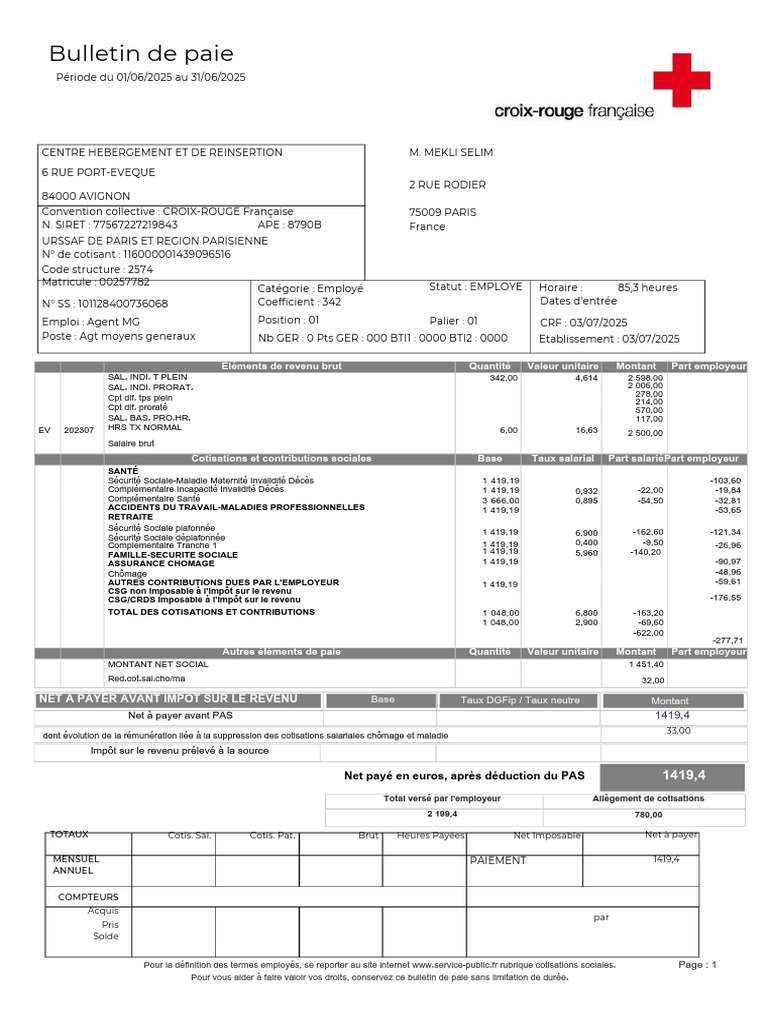 Bulletin de paie : Détails et cotisations | PDF | Impôt sur le revenu ...