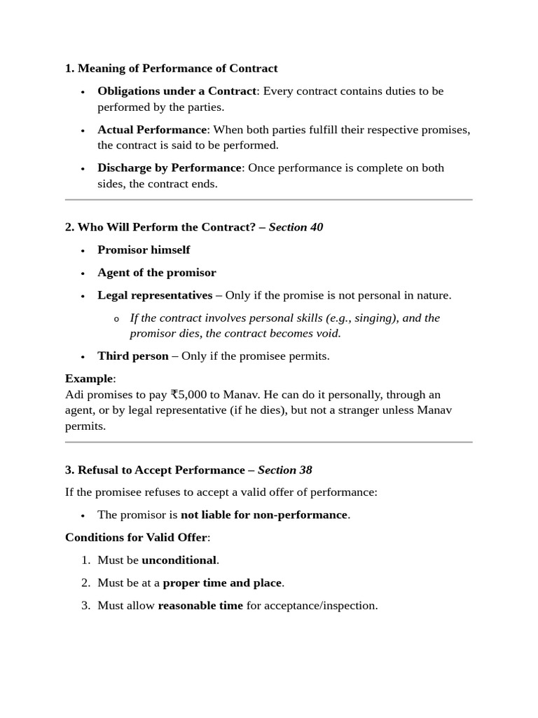 Contract Performance Explained: Key Sections | PDF | Debtor | Debt