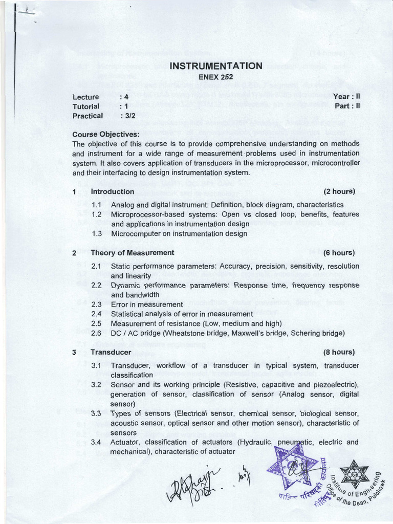 Instrumentation Syllabus | PDF | Instrumentation | Sensor
