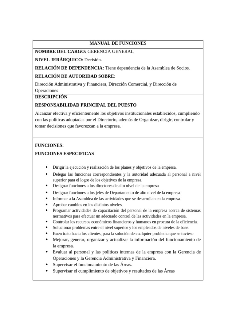 Manual de Funciones Gerencial y Administrativa | PDF | Marketing ...