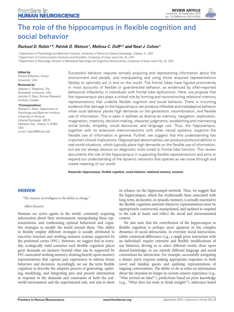 Hippocampus in Flexible Cognition | PDF | Hippocampus | Memory
