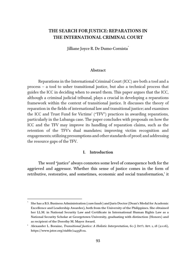 ICC Reparations and Transitional Justice | PDF | International Criminal ...