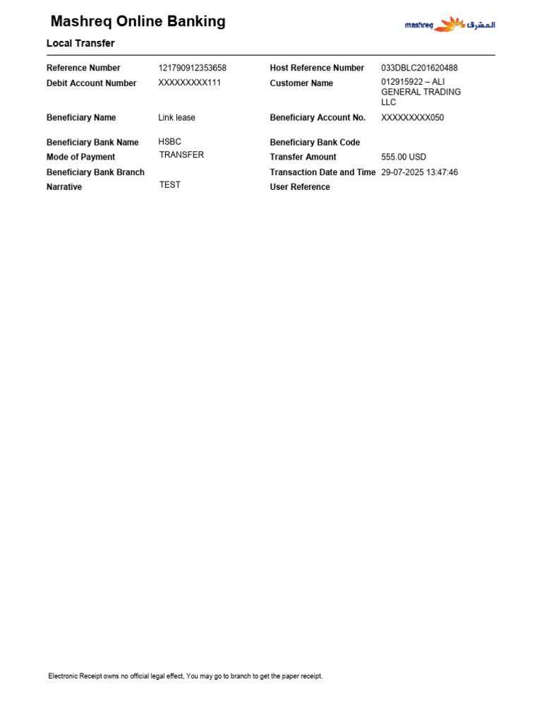 BDO Bank Transfer Receipt Details | PDF