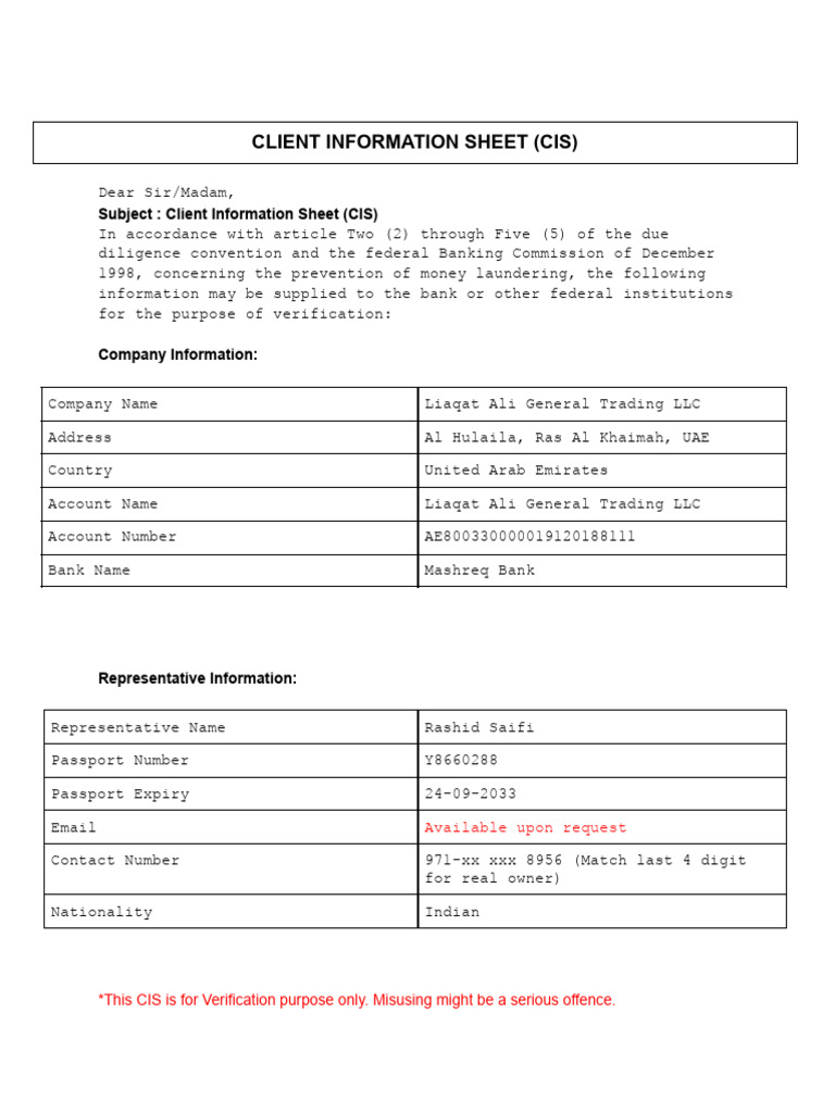 Subject: Client Information Sheet (CIS) | PDF