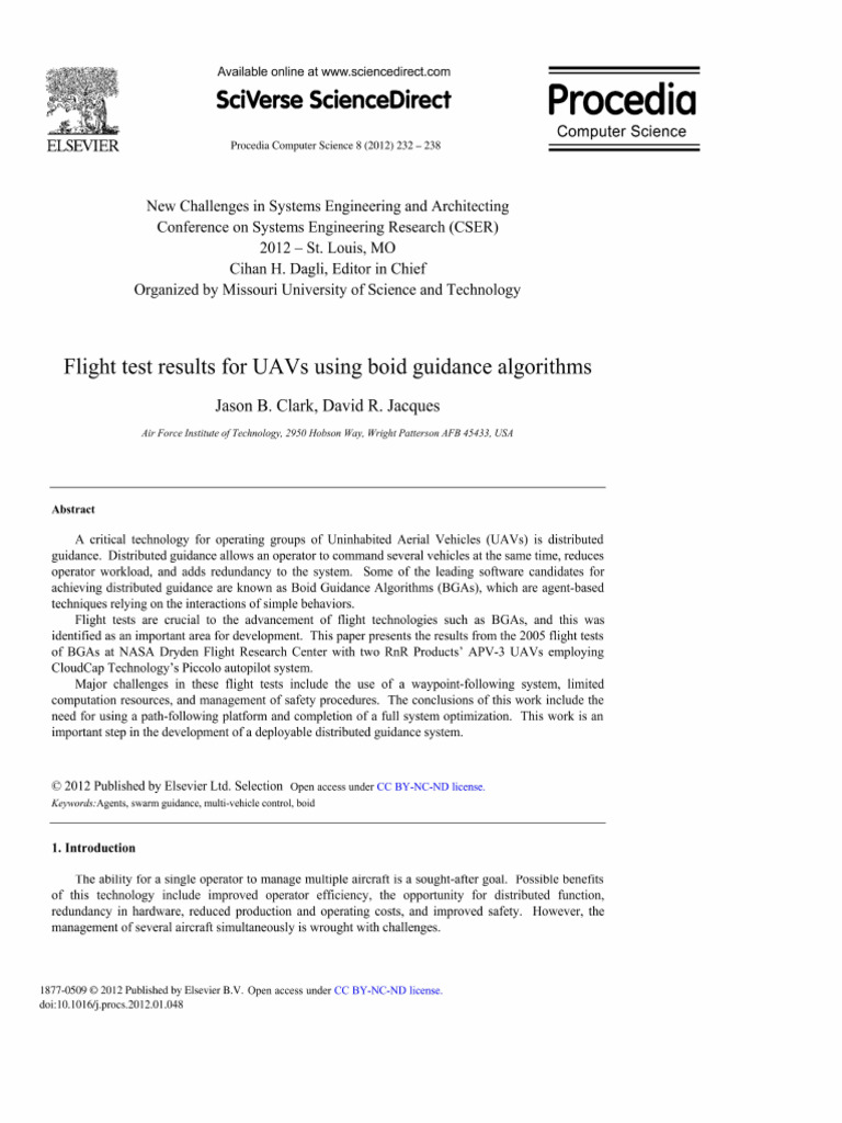 Flight Test Results of UAVs Using Boid Guidance Algorithms | PDF