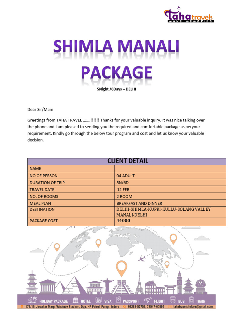 Shimla Manali Package 4N-5D | PDF | Insurance