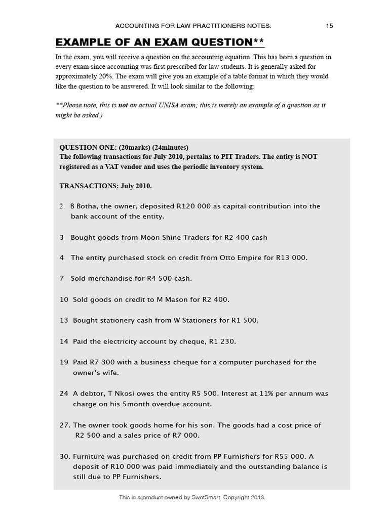 Accounting Equation Mock Exam QUESTIONS | PDF | Debits And Credits ...