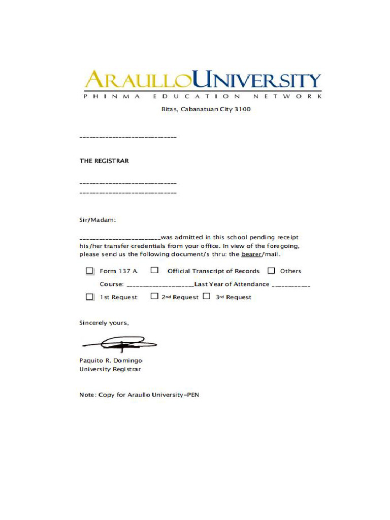 Au Document Request Letter | PDF