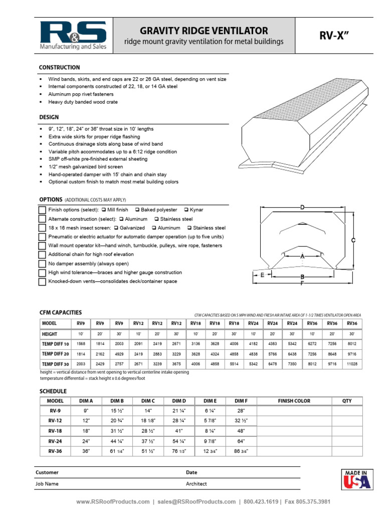 Gravity Ridge Ventilator Specifications | PDF | Mechanical Engineering ...
