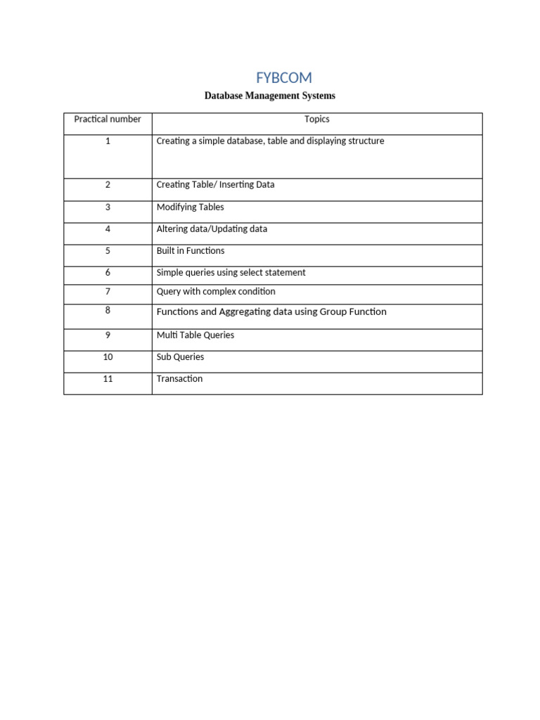 FYBCom Database Management Systems Guide | PDF | Databases | Data ...