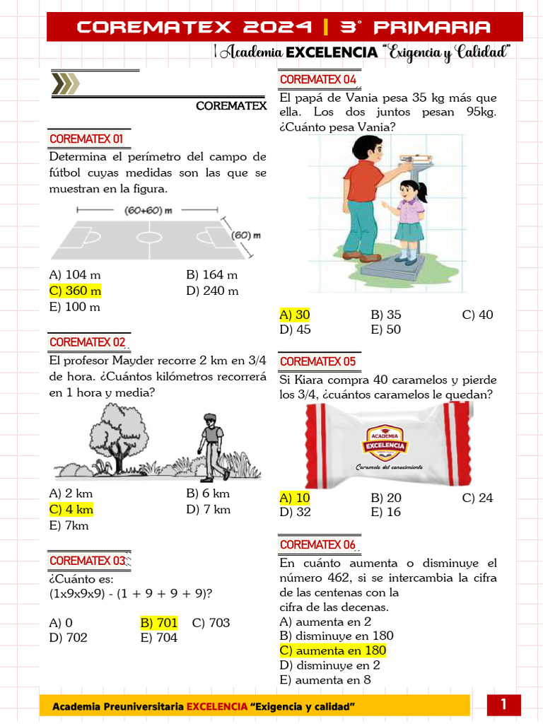 Ejercicios de Matemáticas 3° Primaria | PDF
