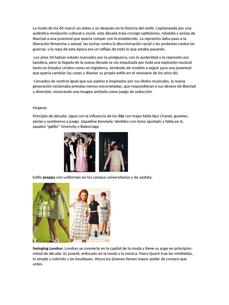 Moda de los 60: Revolución y Estilo | PDF | Moda | Tendencias culturales