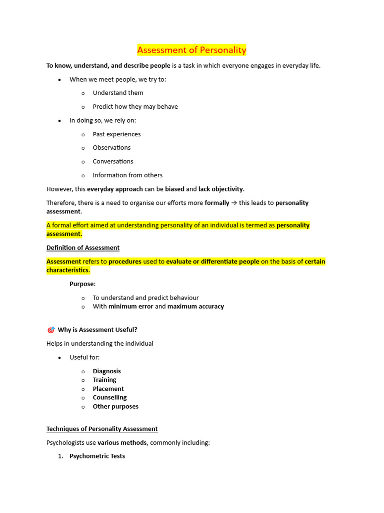 Personality Assessment Techniques Explained | PDF | Cognition ...