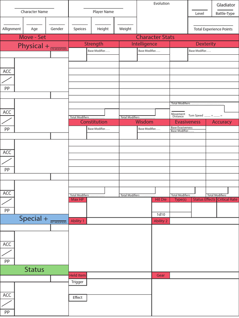 Pokemon RPG Sheet - Refined - Gladiator | PDF | Video Games | Role Playing