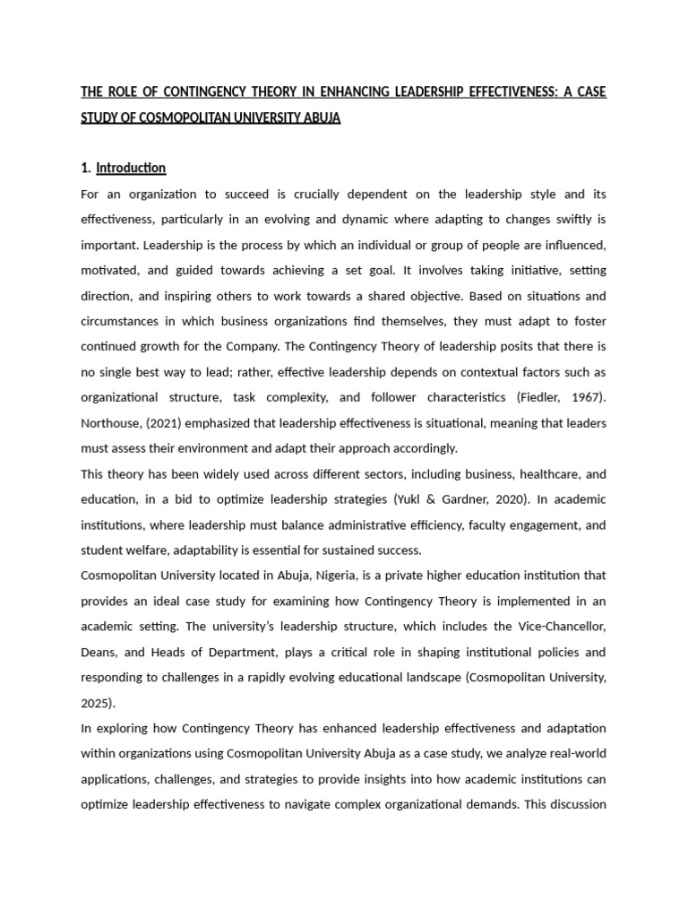 Contingency Theory in University Leadership | PDF | Leadership | Governance