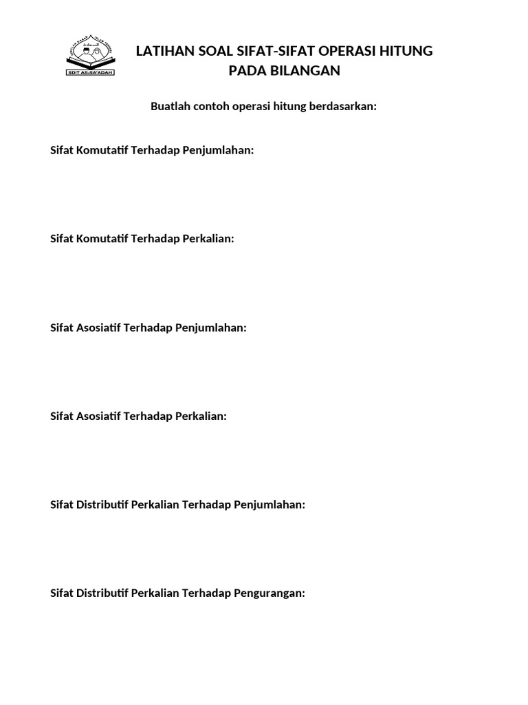 Contoh Sifat Operasi Hitung Bilangan | PDF