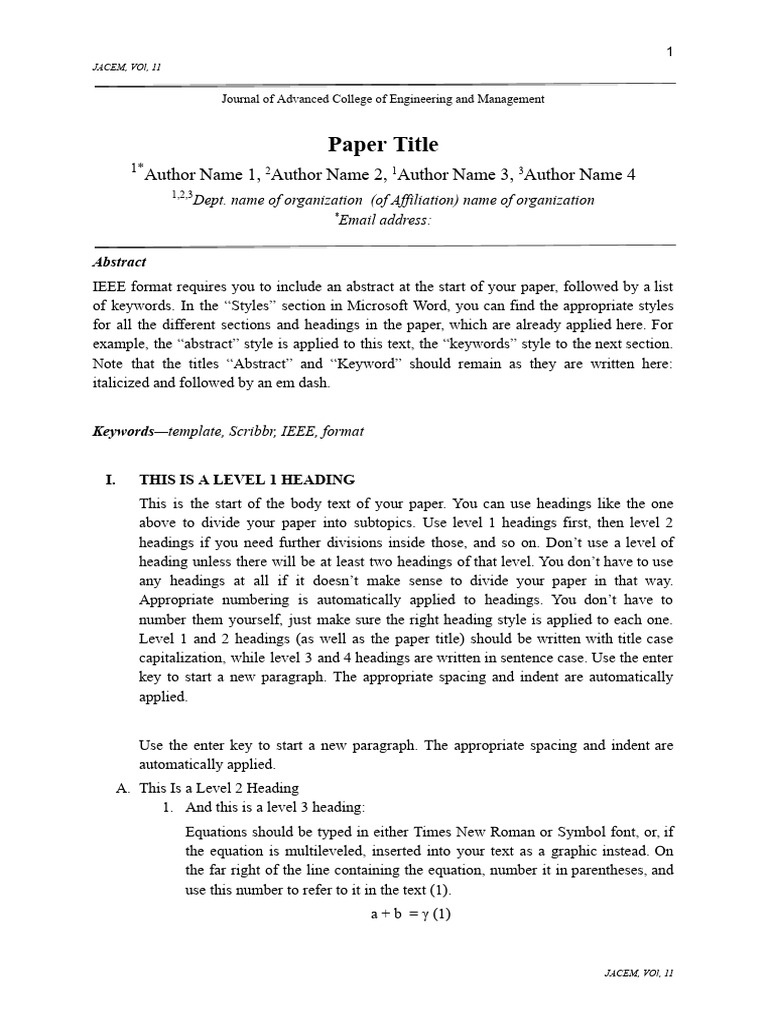 Manuscript Template For JACEM | PDF | Paragraph | Text