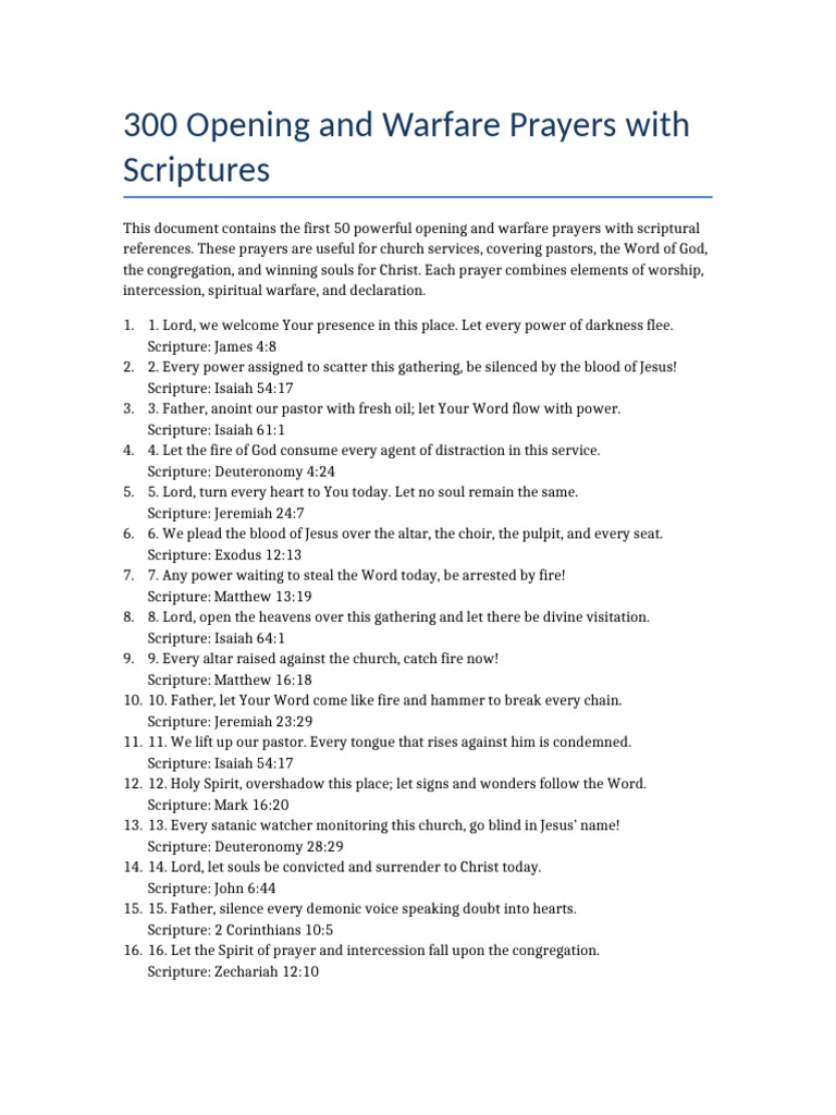 50 Warfare Prayers for Church Services | PDF | Bible | Jesus