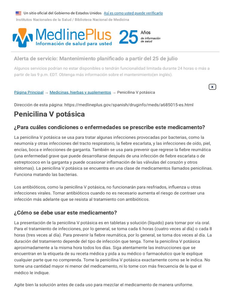 Dosis y uso de Penicilina V Potásica | PDF | Penicilina | Medicamentos ...