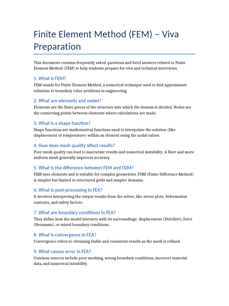 FEM Viva Questions | PDF