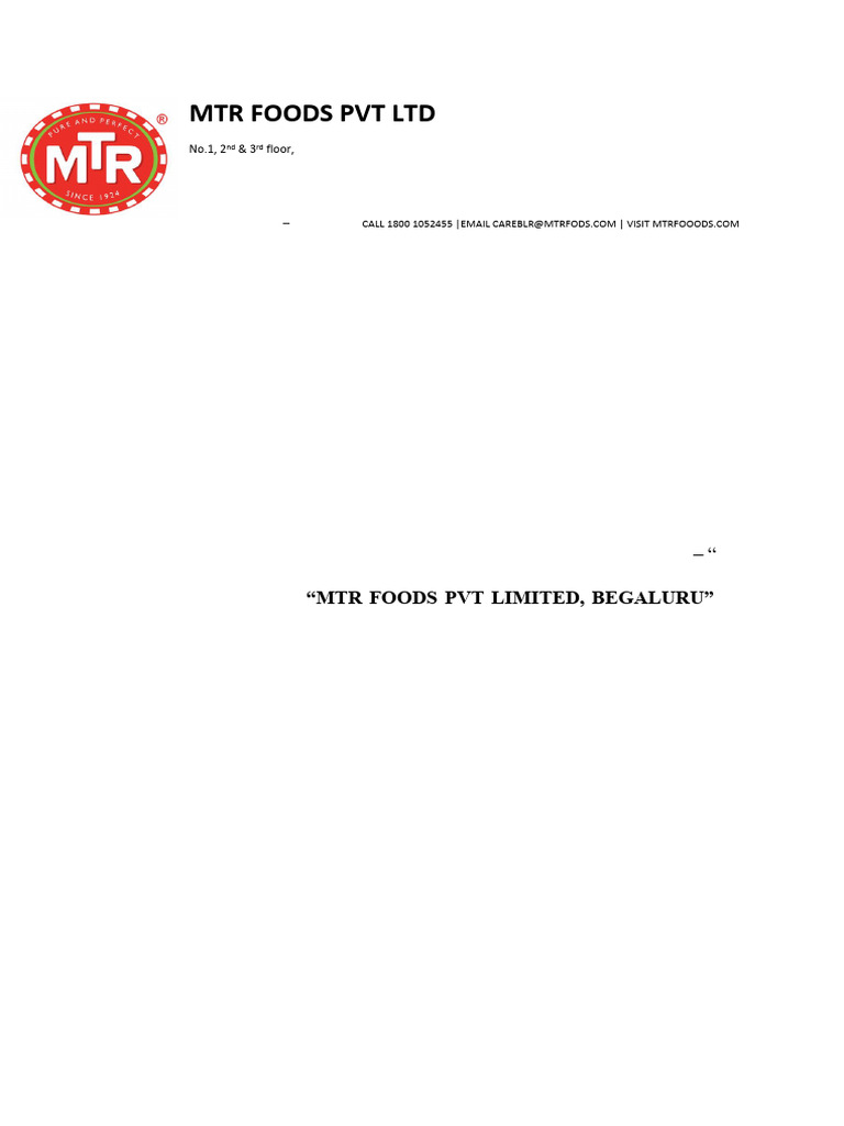 MTR Foods PVT LTD Gokul | PDF