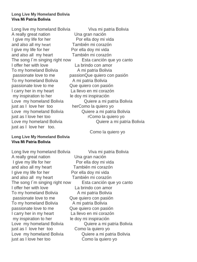 Viva mi patria Bolivia: letra y significado | PDF