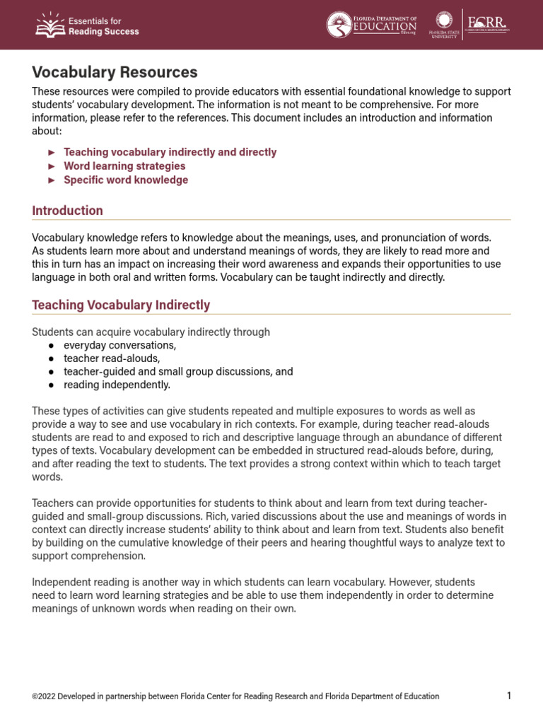Vocabulary Development Strategies | PDF | Vocabulary | Reading ...