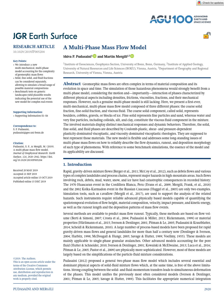 JGR Earth Surface - 2019 - Pudasaini - A Multi Phase Mass Flow Model ...
