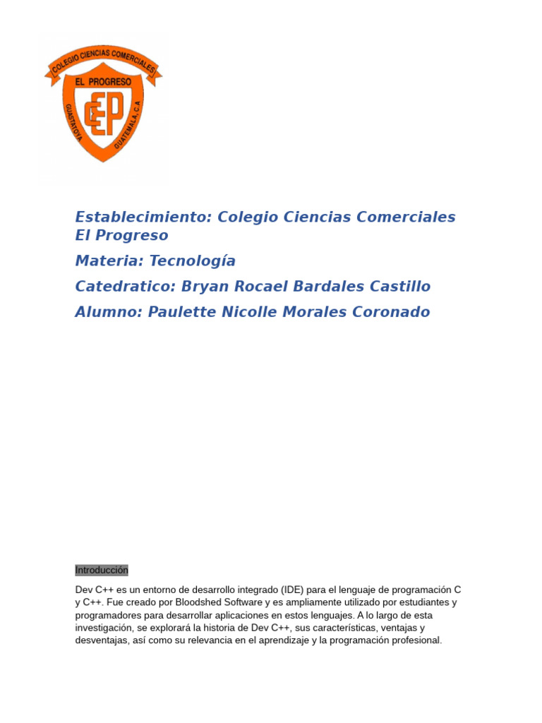 Historia y características de Dev C++ | PDF | Entorno de desarrollo ...
