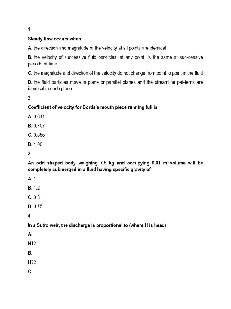 Hydrulics and Fluied Mec Test 26.07.2k25 PDF | PDF | Pressure ...