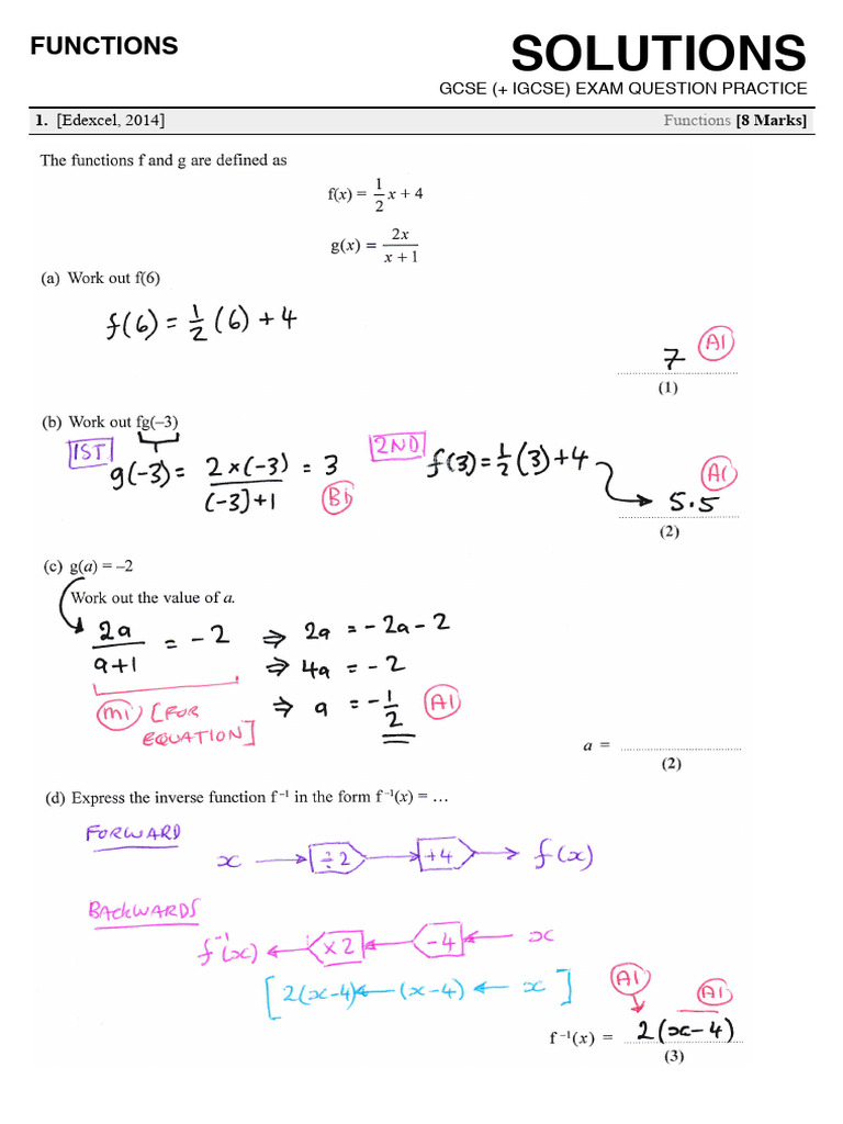 GCSE Functions Exam Solutions | PDF