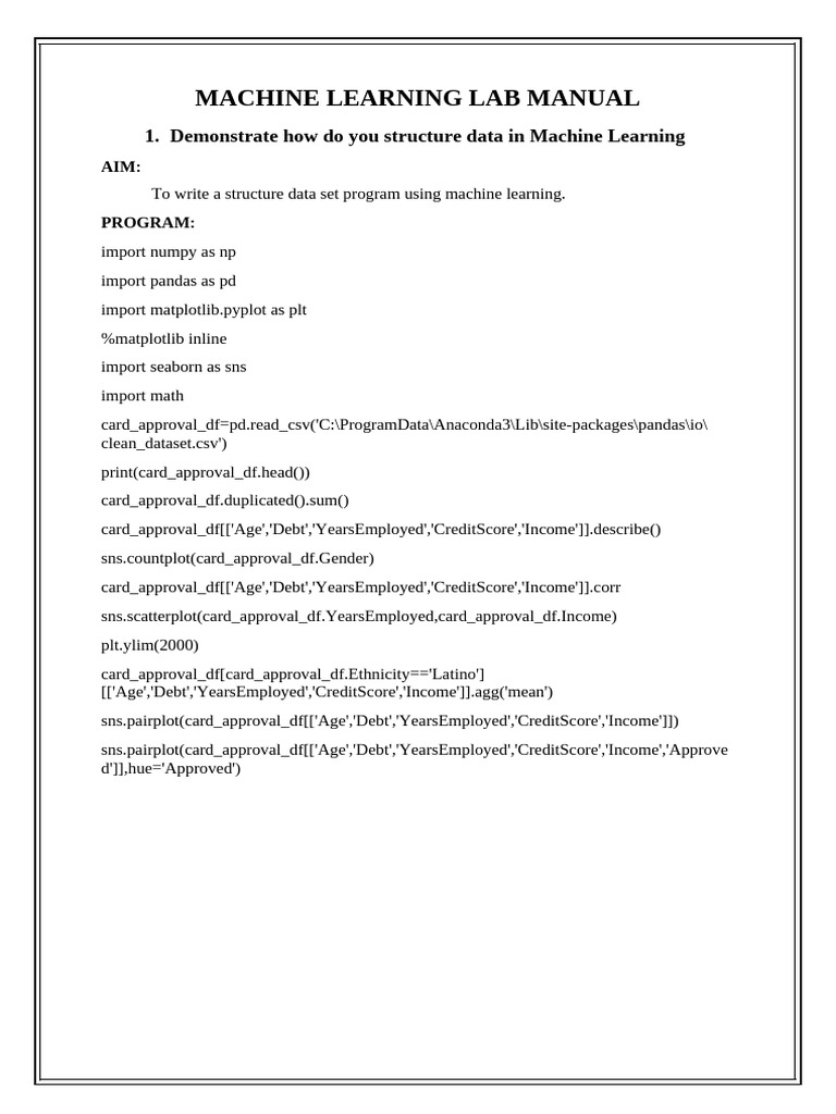 Machine Learning Lab Manual | PDF | Support Vector Machine ...
