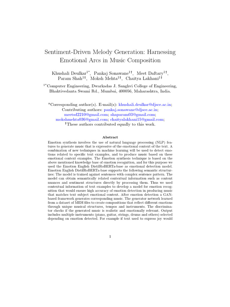 Emotion-Based Music Generation System | PDF | Emotions | Harmony
