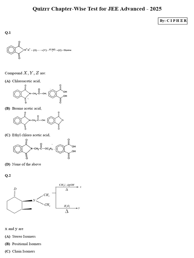 JEE Advanced 2025 Chapter-Wise Quiz | PDF | Amine | Ester