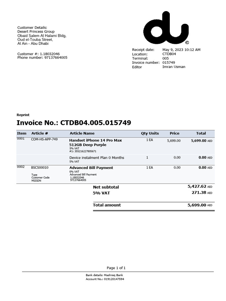 Reprint Invoice1 | PDF