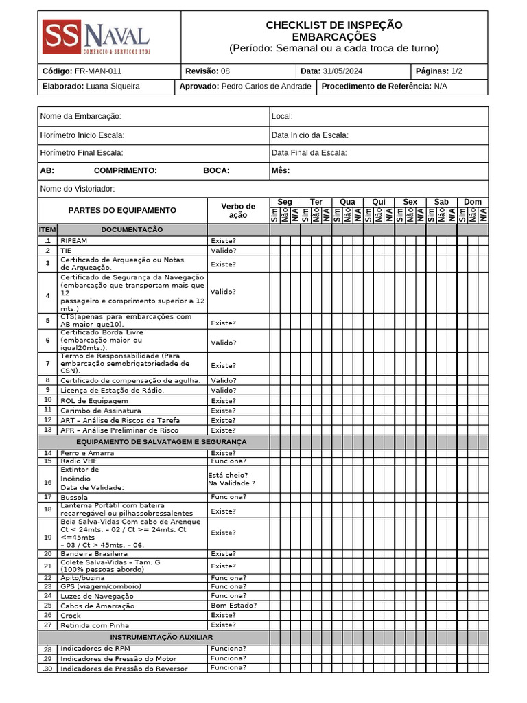 Checklist de Inspeção de Embarcações | PDF