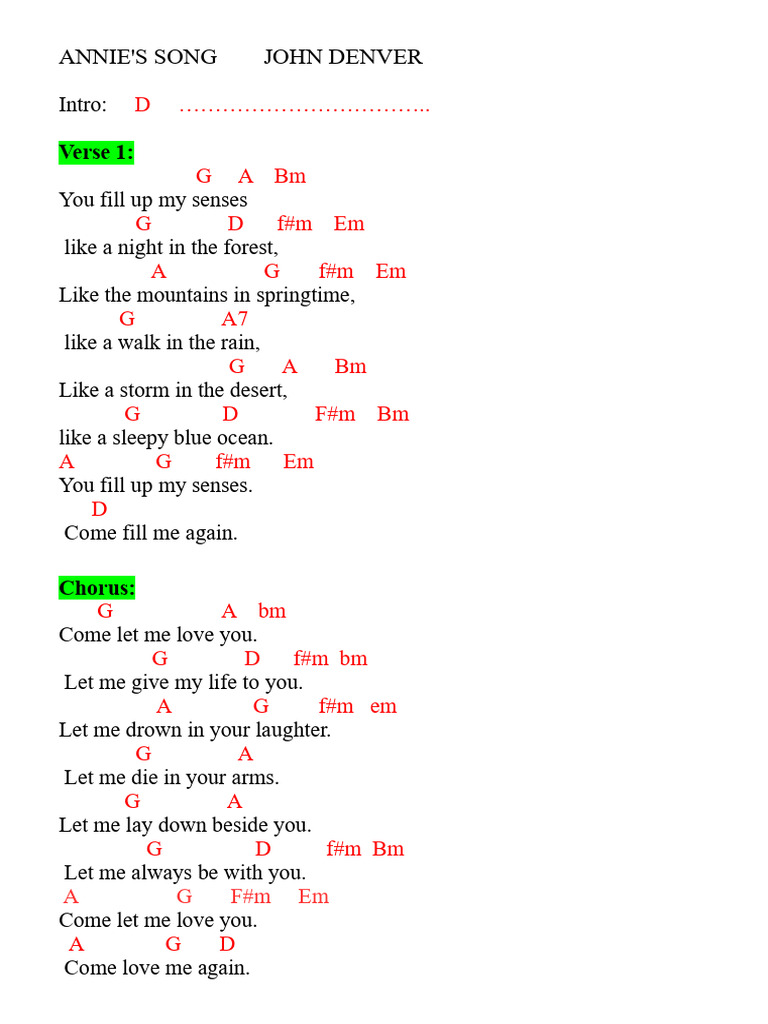 Annie's Song Lyrics by John Denver | PDF