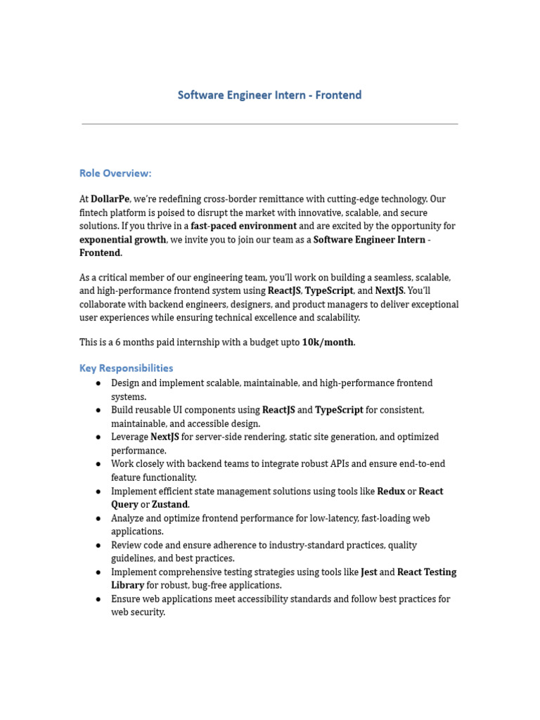 Frontend Engineer Intern at DollarPe | PDF | Software | Software ...