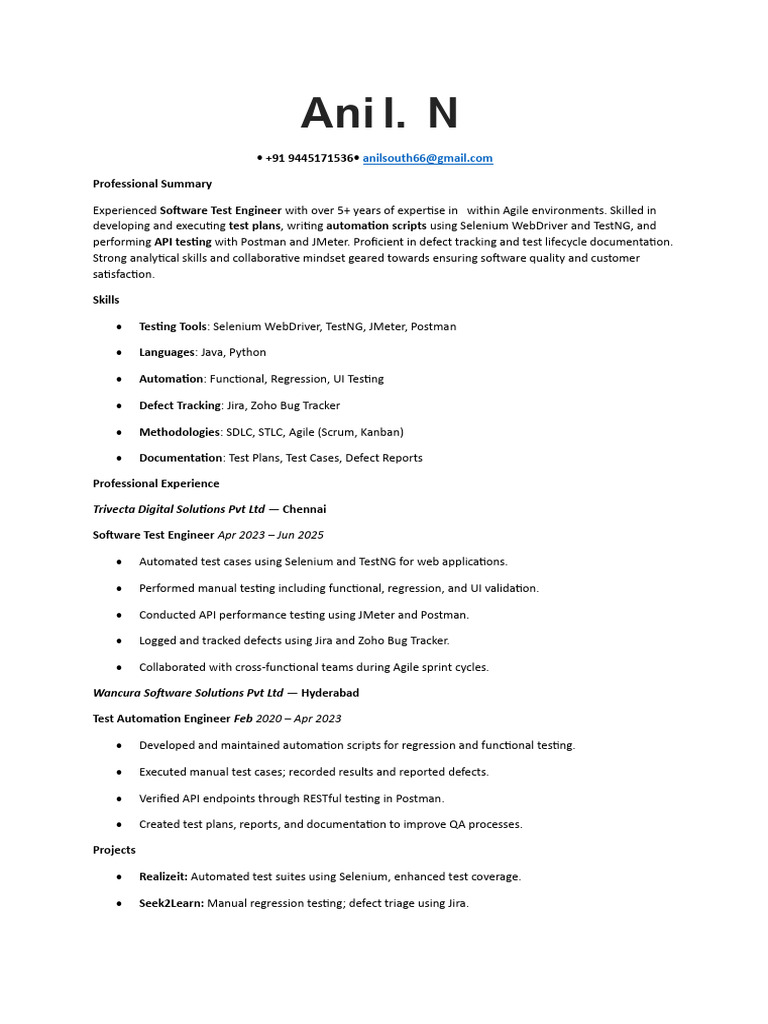 Software Test Engineer Profile | PDF