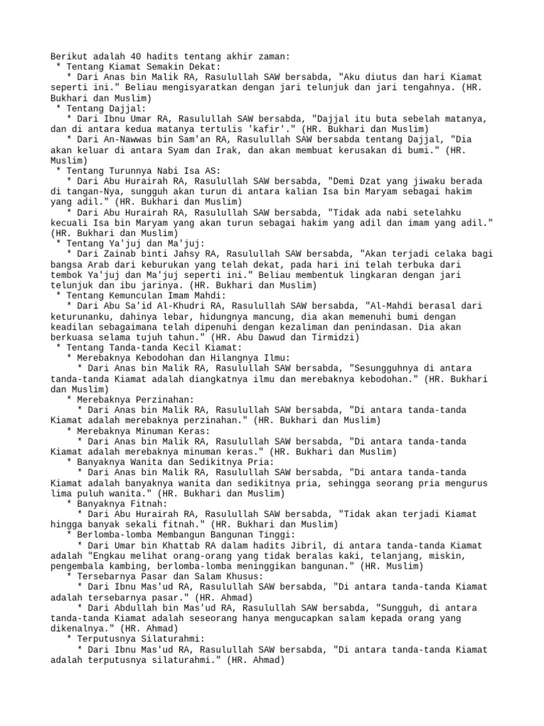 40 Hadits Tentang Akhir Zaman | PDF