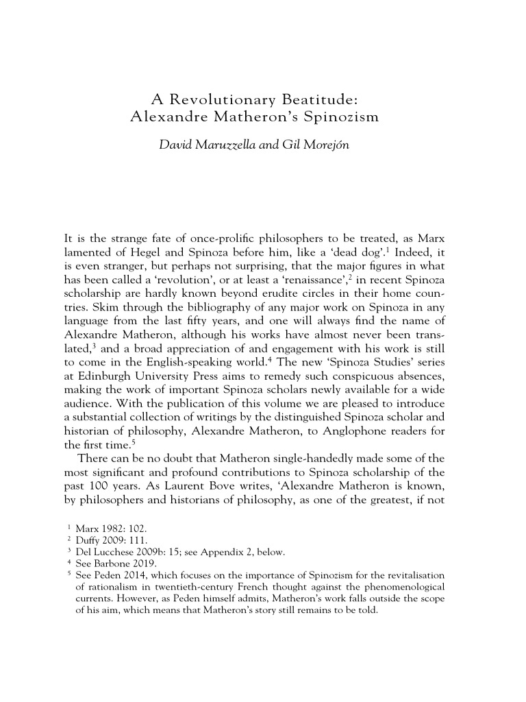 Matheron's Impact on Spinoza Scholarship | PDF | Baruch Spinoza | Reason