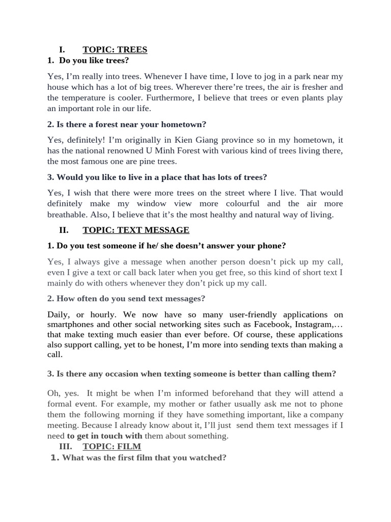 Importance of Trees, Texting, and Film | PDF