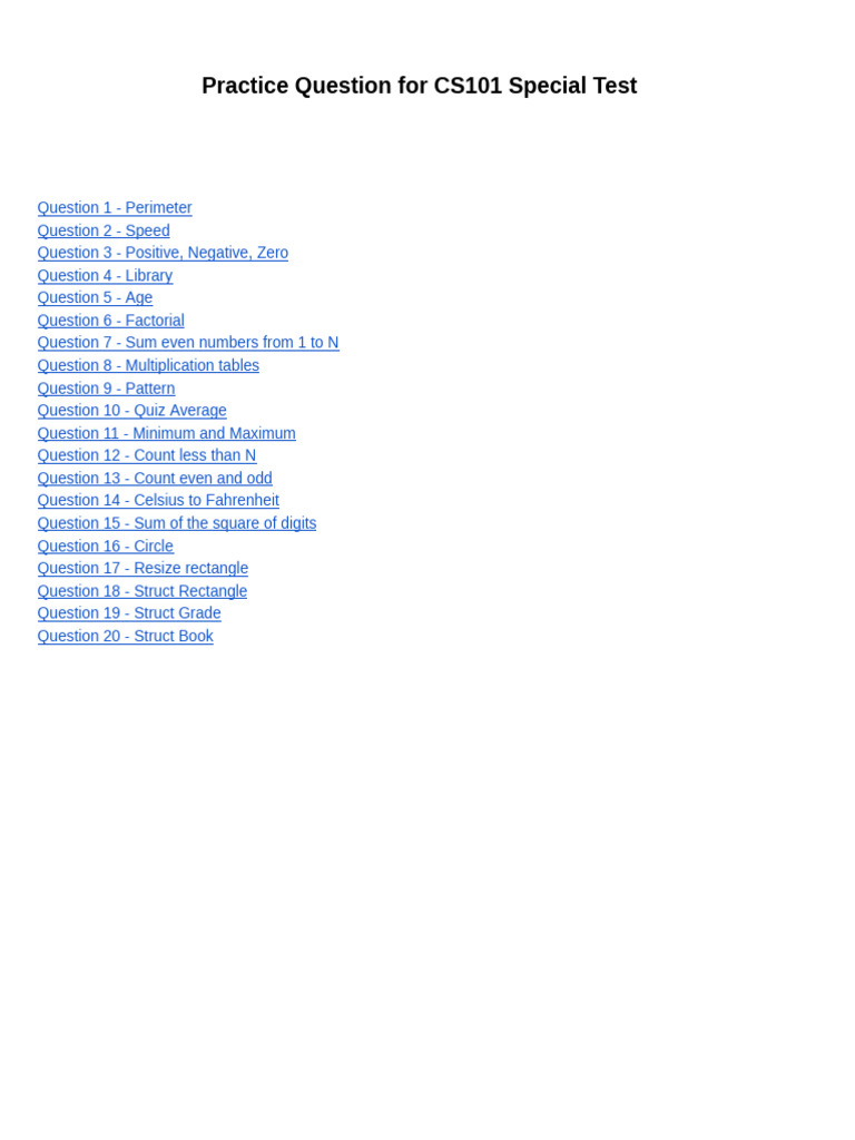 CS101 C++ Practice Questions Guide | PDF | Parameter (Computer ...