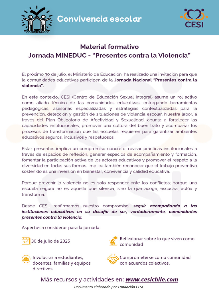 Jornada Nacional: Prevención de Violencia Escolar | PDF | Enseñando ...