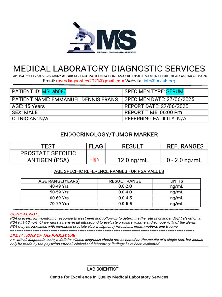 PSA Test Report for Emmanuel Frans | PDF