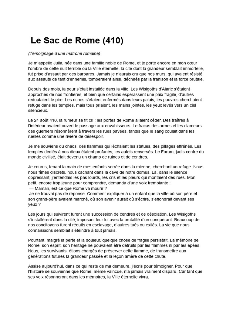 Sac de Rome : Témoignage de Julia | PDF | Rome antique