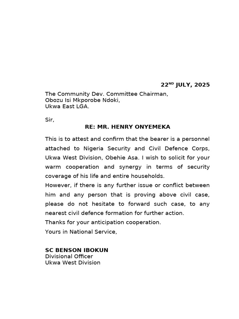Security Confirmation for Mr. Onyemeka | PDF