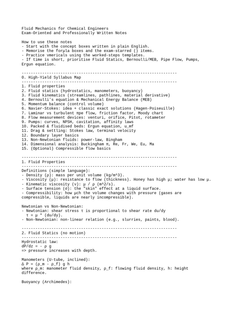 Fluid Mechanics Study Notes for Engineers | PDF | Fluid Dynamics ...