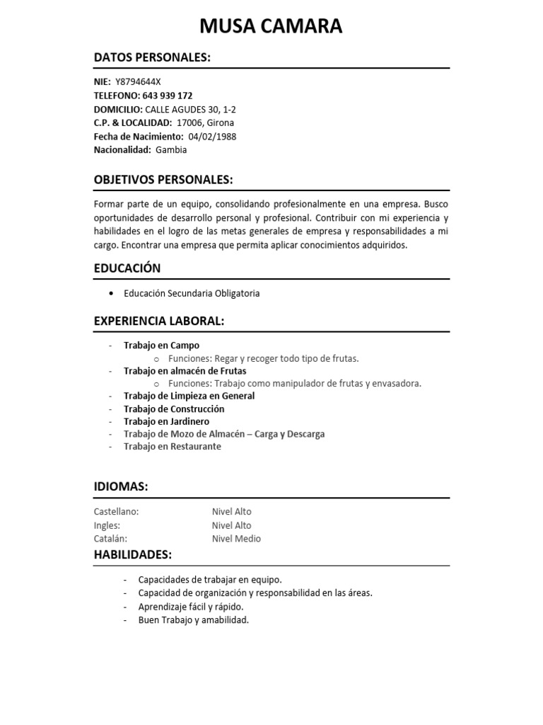 Perfil Profesional de Musa Camara | PDF